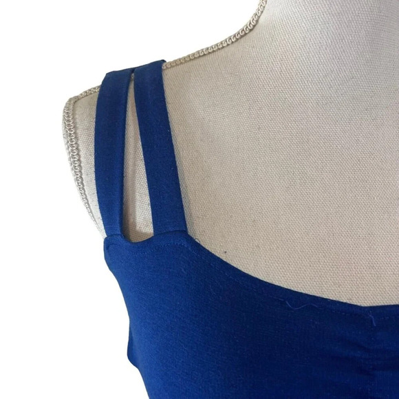 Love Republic Royal Blue Cropped Top Size Small Cutout Sides Stretch Ruched - Picture 7 of 8